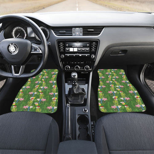 Aussie Santa Budgie Christmas Car Mats Green Parakeet Tropical Floral