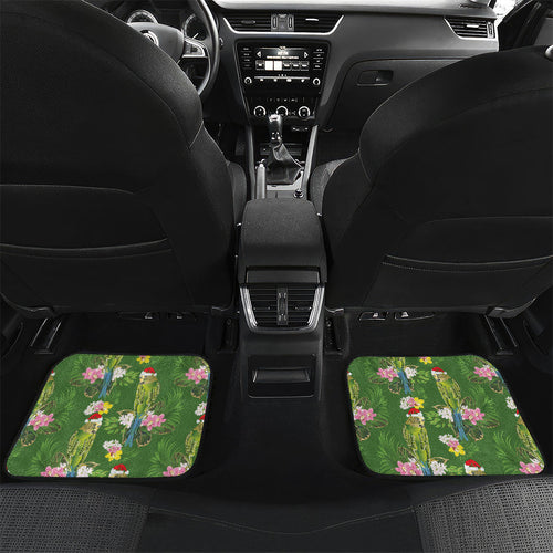 Aussie Santa Budgie Christmas Car Mats Green Parakeet Tropical Floral