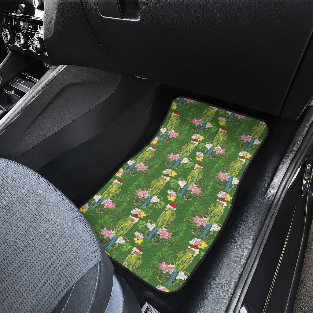 Aussie Santa Budgie Christmas Car Mats Green Parakeet Tropical Floral