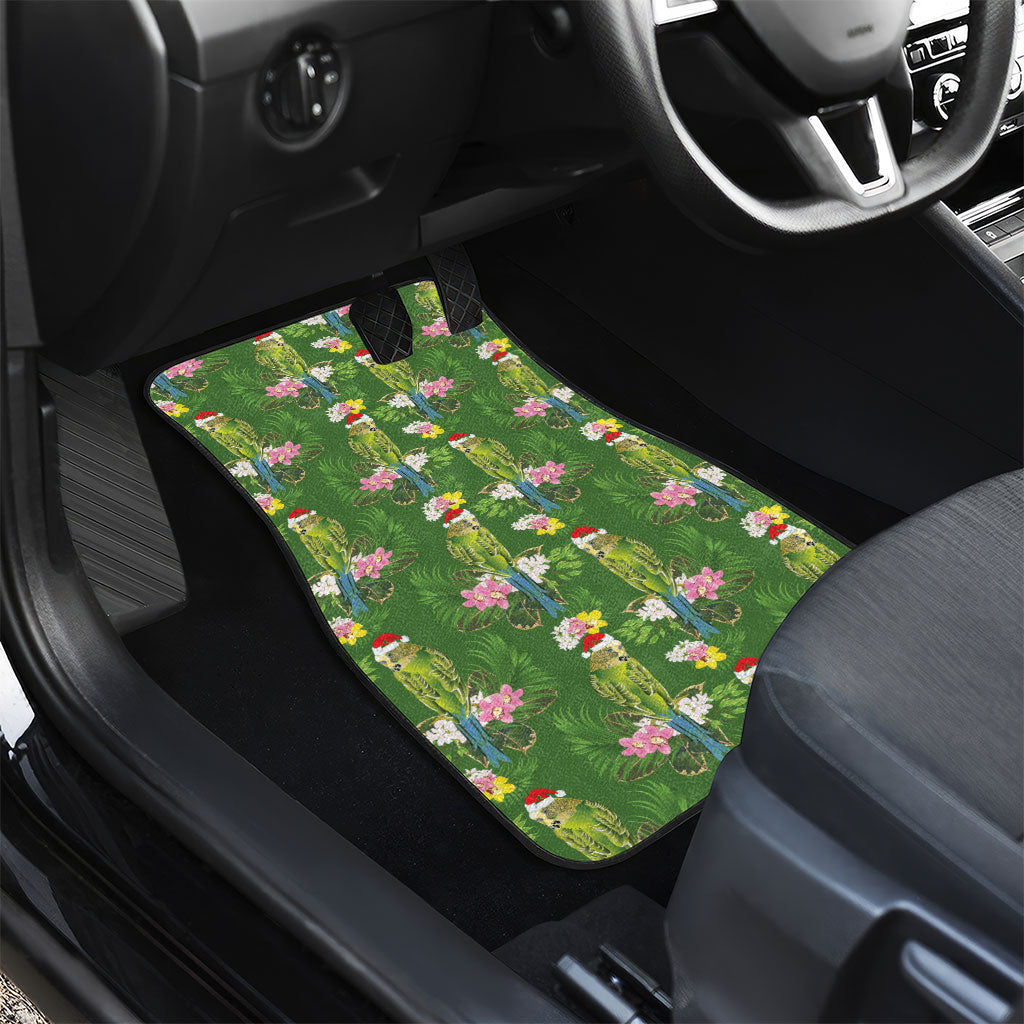 Aussie Santa Budgie Christmas Car Mats Green Parakeet Tropical Floral