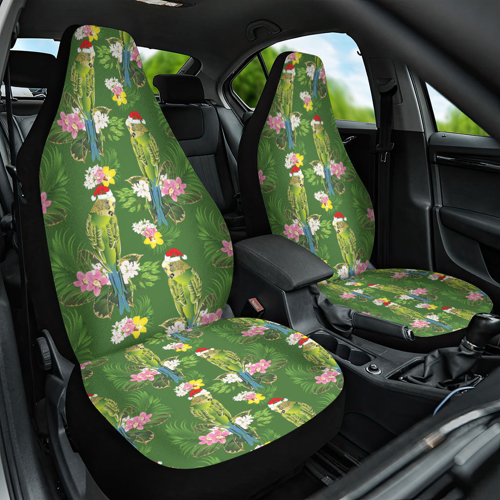 Aussie Santa Budgie Christmas Car Seat Cover Green Parakeet Tropical Floral