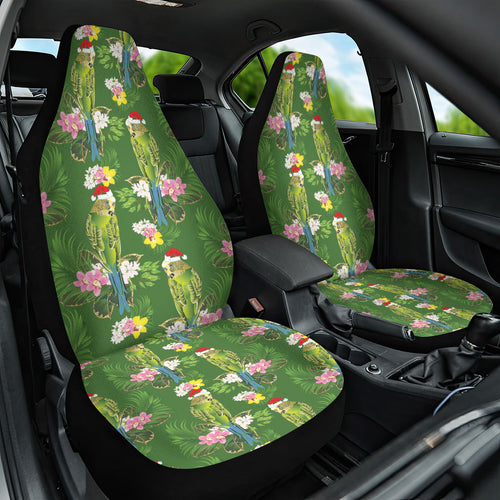 Aussie Santa Budgie Christmas Car Seat Cover Green Parakeet Tropical Floral