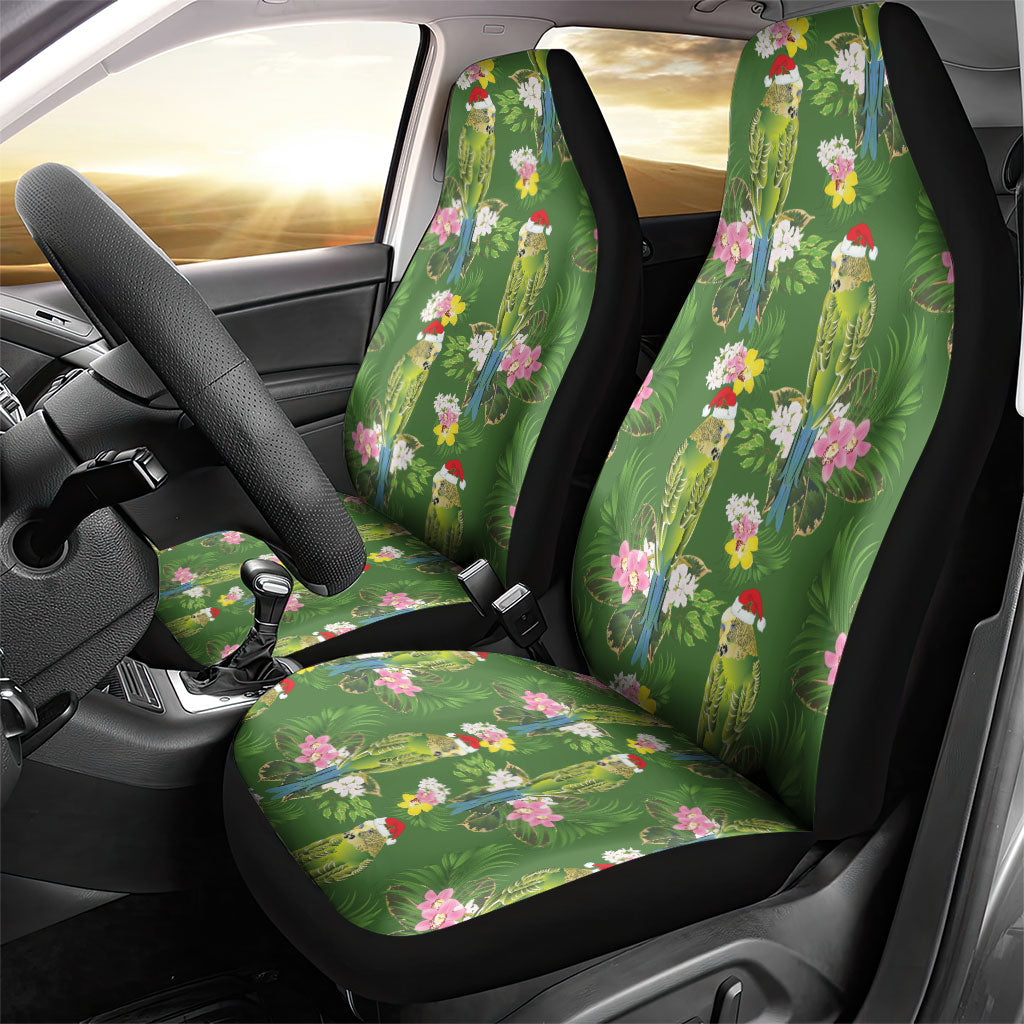 Aussie Santa Budgie Christmas Car Seat Cover Green Parakeet Tropical Floral