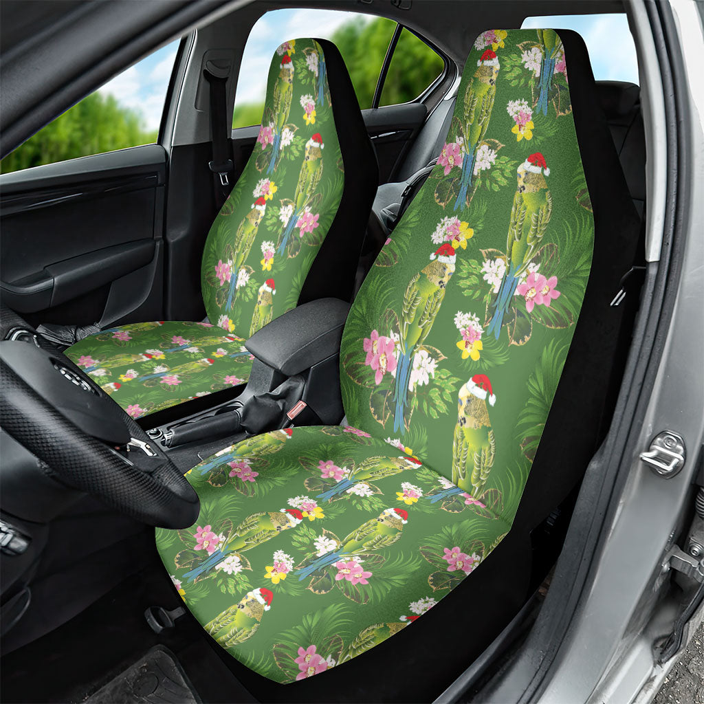 Aussie Santa Budgie Christmas Car Seat Cover Green Parakeet Tropical Floral