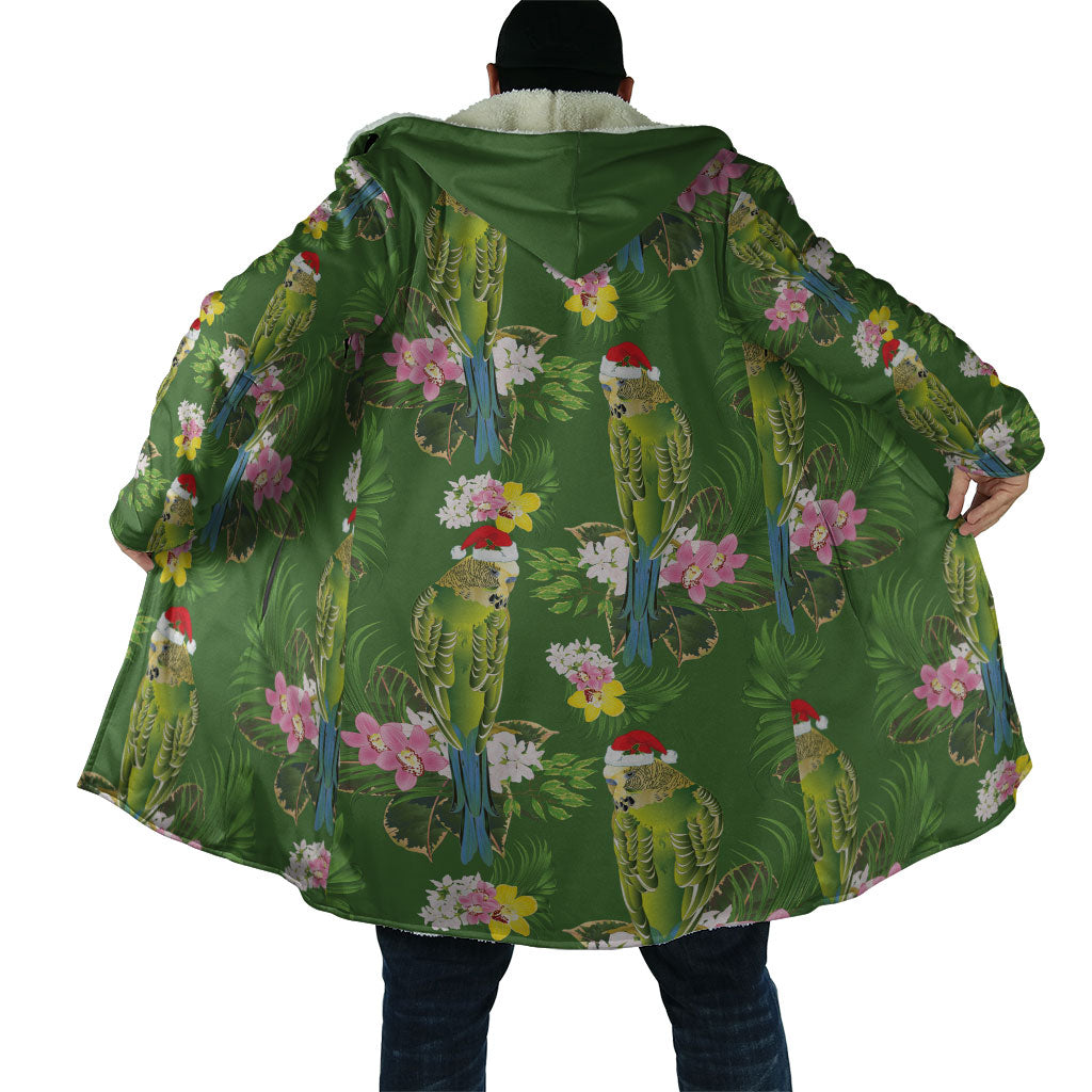 Aussie Santa Budgie Christmas Cloak Green Parakeet Tropical Floral