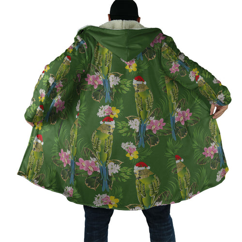 Aussie Santa Budgie Christmas Cloak Green Parakeet Tropical Floral