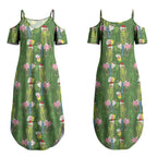 Aussie Santa Budgie Christmas Couples Matching Summer Maxi Dress and Hawaiian Shirt Green Parakeet Tropical Floral LT9