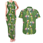 Aussie Santa Budgie Christmas Couples Matching Tank Maxi Dress and Hawaiian Shirt Green Parakeet Tropical Floral