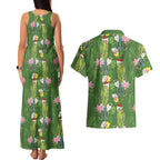 Aussie Santa Budgie Christmas Couples Matching Tank Maxi Dress and Hawaiian Shirt Green Parakeet Tropical Floral