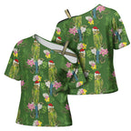 Aussie Santa Budgie Christmas Cross Shoulder Shirt Green Parakeet Tropical Floral