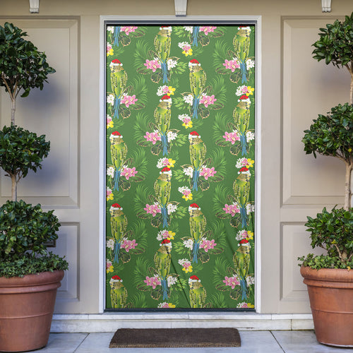 Aussie Santa Budgie Christmas Door Cover Green Parakeet Tropical Floral