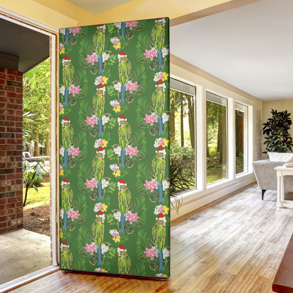 Aussie Santa Budgie Christmas Door Cover Green Parakeet Tropical Floral