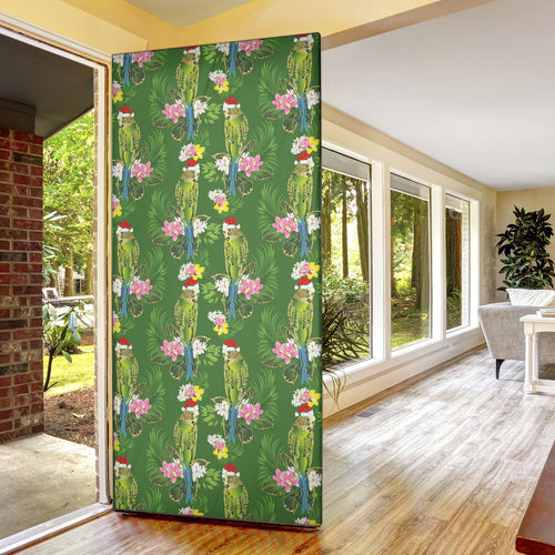 Aussie Santa Budgie Christmas Door Cover Green Parakeet Tropical Floral