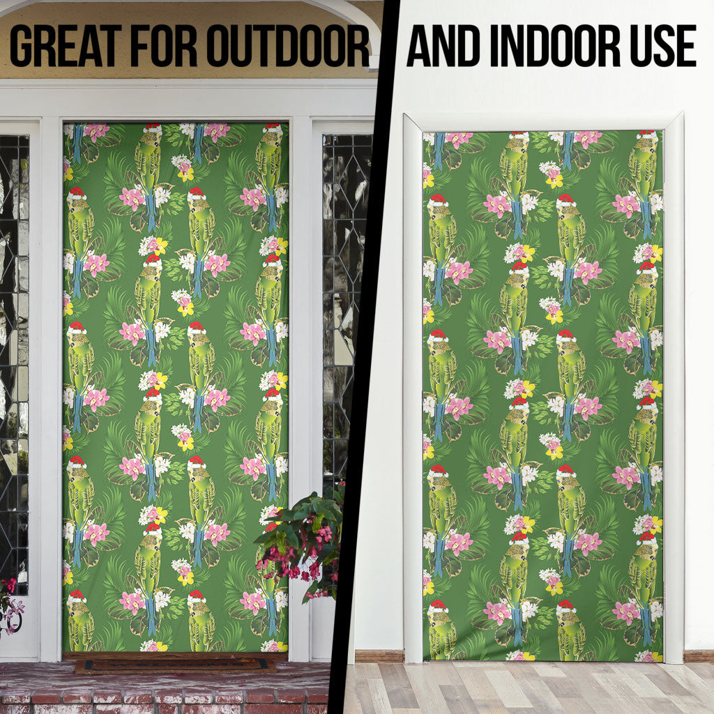 Aussie Santa Budgie Christmas Door Cover Green Parakeet Tropical Floral