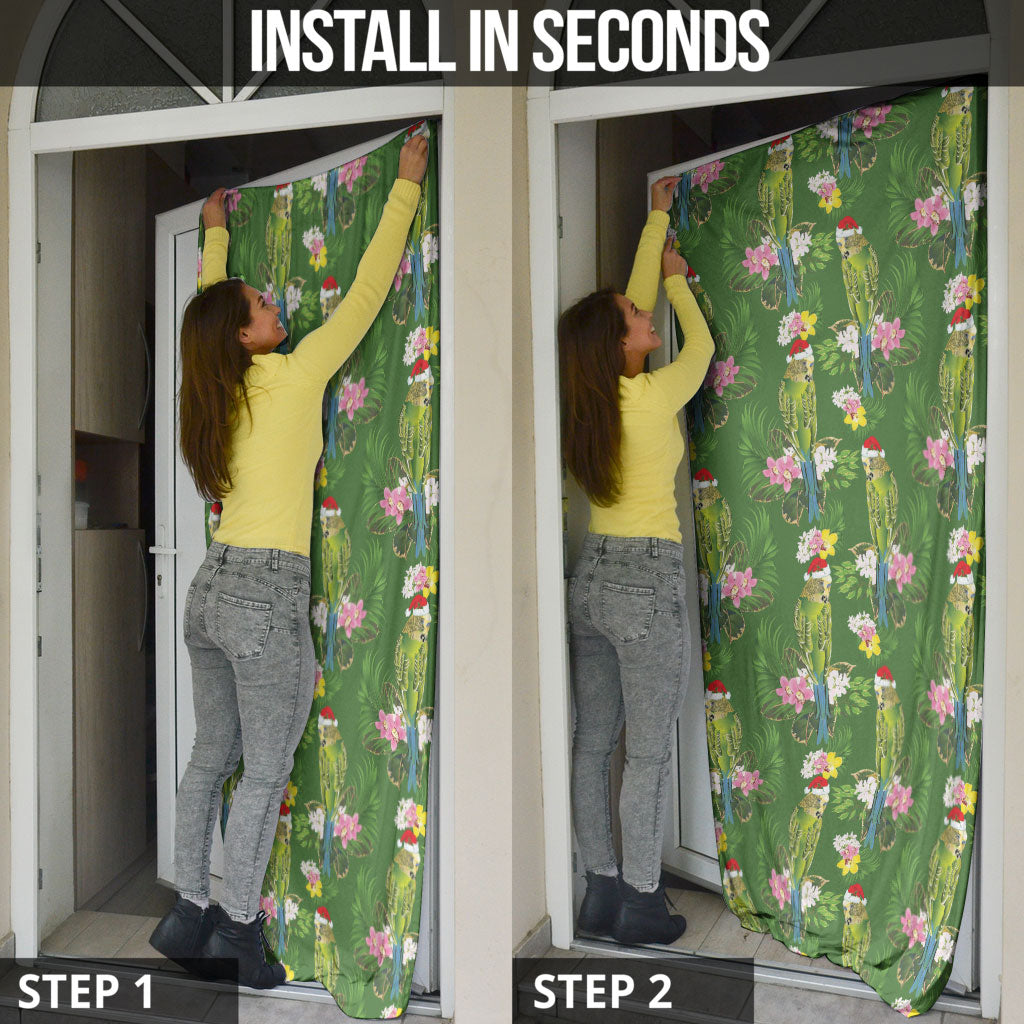 Aussie Santa Budgie Christmas Door Cover Green Parakeet Tropical Floral