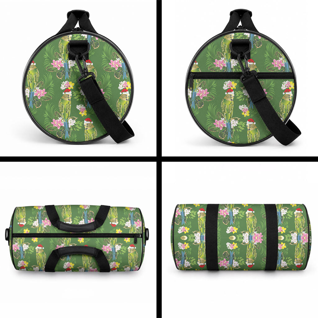 Aussie Santa Budgie Christmas Duffle Bag Green Parakeet Tropical Floral