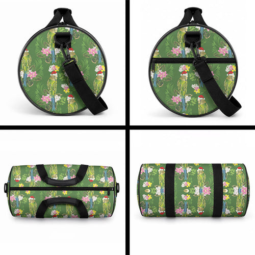 Aussie Santa Budgie Christmas Duffle Bag Green Parakeet Tropical Floral