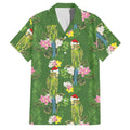 Aussie Santa Budgie Christmas Family Matching Long Sleeve Bodycon Dress and Hawaiian Shirt Green Parakeet Tropical Floral