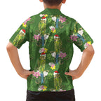 Aussie Santa Budgie Christmas Family Matching Off The Shoulder Long Sleeve Dress and Hawaiian Shirt Green Parakeet Tropical Floral
