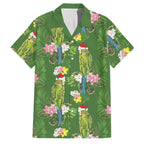 Aussie Santa Budgie Christmas Family Matching Off The Shoulder Long Sleeve Dress and Hawaiian Shirt Green Parakeet Tropical Floral