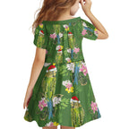 Aussie Santa Budgie Christmas Family Matching Off Shoulder Maxi Dress and Hawaiian Shirt Green Parakeet Tropical Floral
