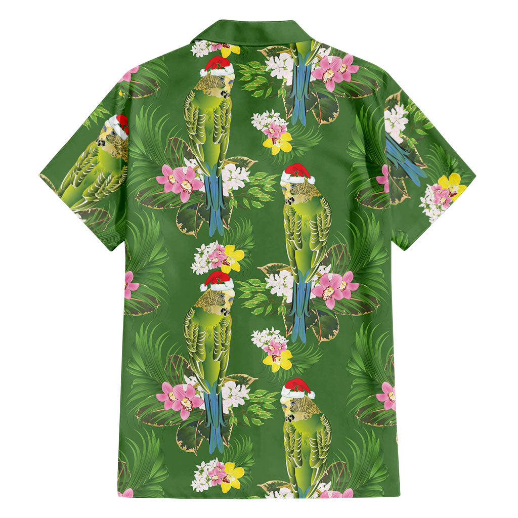 Aussie Santa Budgie Christmas Family Matching Puletasi and Hawaiian Shirt Green Parakeet Tropical Floral