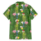 Aussie Santa Budgie Christmas Family Matching Short Sleeve Bodycon Dress and Hawaiian Shirt Green Parakeet Tropical Floral