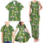 Aussie Santa Budgie Christmas Family Matching Tank Maxi Dress and Hawaiian Shirt Green Parakeet Tropical Floral