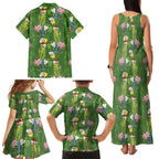 Aussie Santa Budgie Christmas Family Matching Tank Maxi Dress and Hawaiian Shirt Green Parakeet Tropical Floral
