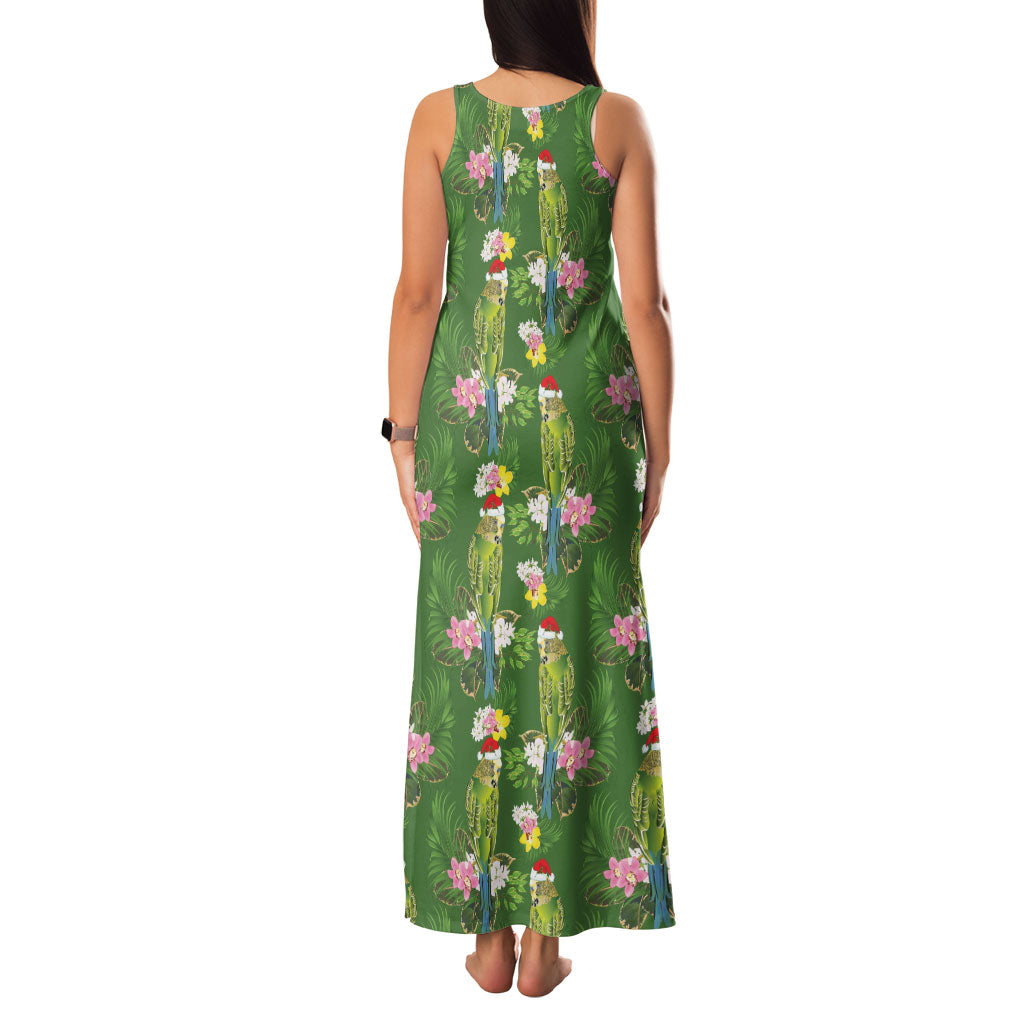 Aussie Santa Budgie Christmas Family Matching Tank Maxi Dress and Hawaiian Shirt Green Parakeet Tropical Floral