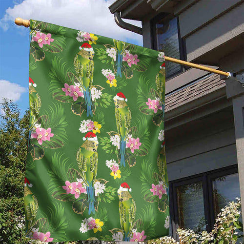 Aussie Santa Budgie Christmas Garden Flag Green Parakeet Tropical Floral