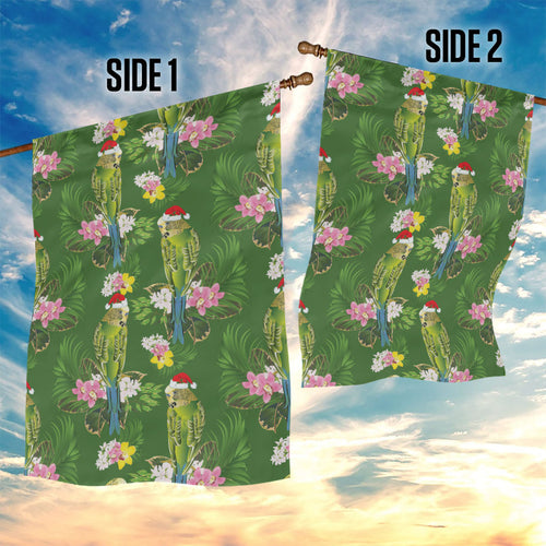 Aussie Santa Budgie Christmas Garden Flag Green Parakeet Tropical Floral