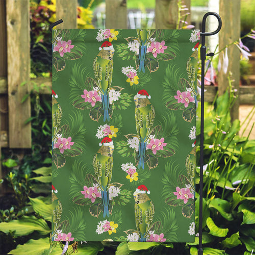 Aussie Santa Budgie Christmas Garden Flag Green Parakeet Tropical Floral