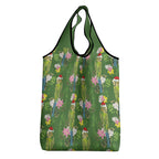 Aussie Santa Budgie Christmas Grocery Bag Green Parakeet Tropical Floral