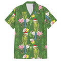 Aussie Santa Budgie Christmas Hawaiian Shirt Green Parakeet Tropical Floral