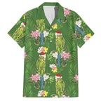 Aussie Santa Budgie Christmas Hawaiian Shirt Green Parakeet Tropical Floral