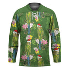 Aussie Santa Budgie Christmas Hockey Jersey Green Parakeet Tropical Floral