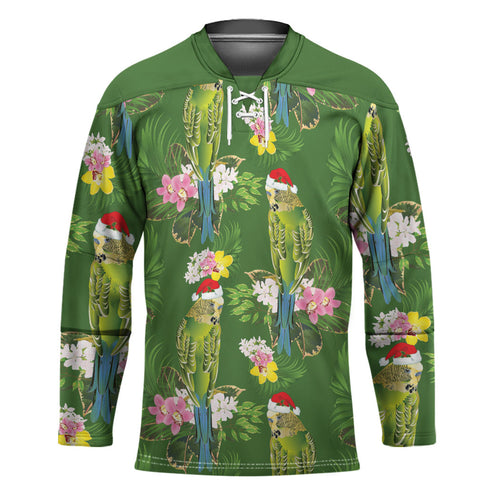 Aussie Santa Budgie Christmas Hockey Jersey Green Parakeet Tropical Floral