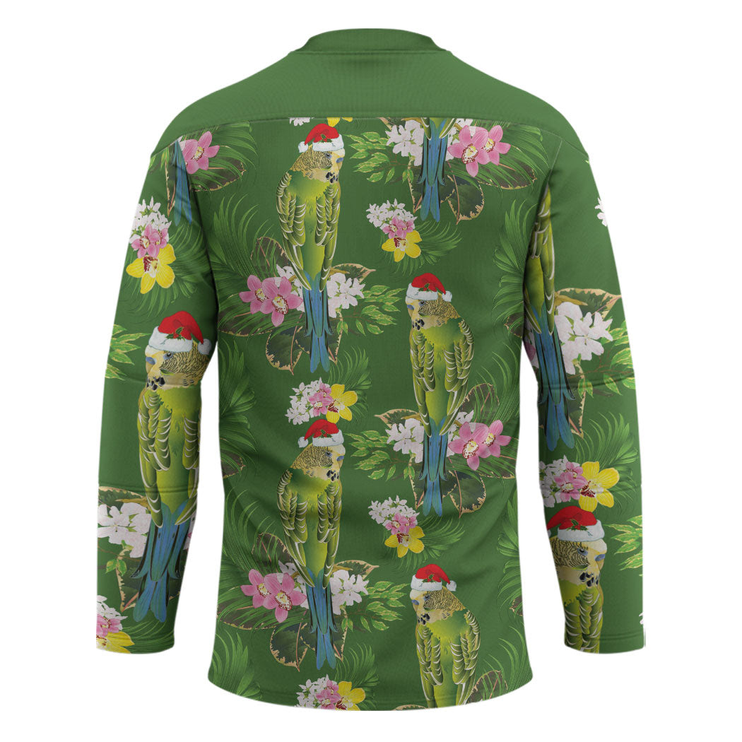 Aussie Santa Budgie Christmas Hockey Jersey Green Parakeet Tropical Floral