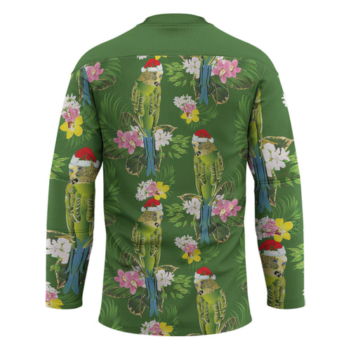 Aussie Santa Budgie Christmas Hockey Jersey Green Parakeet Tropical Floral