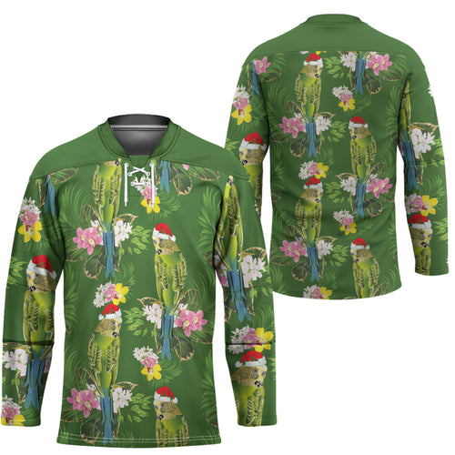 Aussie Santa Budgie Christmas Hockey Jersey Green Parakeet Tropical Floral