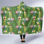 Aussie Santa Budgie Christmas Hooded Blanket Green Parakeet Tropical Floral
