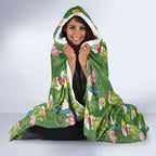 Aussie Santa Budgie Christmas Hooded Blanket Green Parakeet Tropical Floral