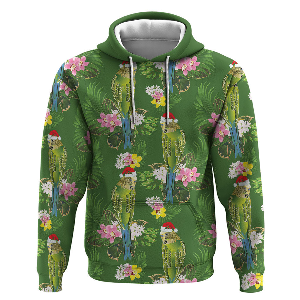 Aussie Santa Budgie Christmas Hoodie Green Parakeet Tropical Floral