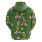 Aussie Santa Budgie Christmas Hoodie Green Parakeet Tropical Floral