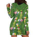 Aussie Santa Budgie Christmas Hoodie Dress Green Parakeet Tropical Floral