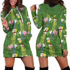 Aussie Santa Budgie Christmas Hoodie Dress Green Parakeet Tropical Floral