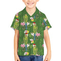 Aussie Santa Budgie Christmas Kid Hawaiian Shirt Green Parakeet Tropical Floral