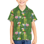 Aussie Santa Budgie Christmas Kid Hawaiian Shirt Green Parakeet Tropical Floral