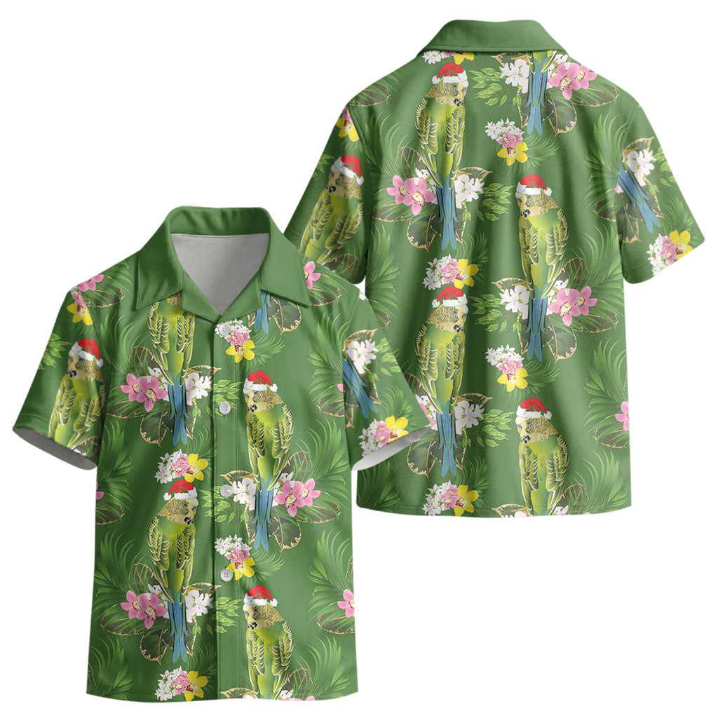 Aussie Santa Budgie Christmas Kid Hawaiian Shirt Green Parakeet Tropical Floral LT9